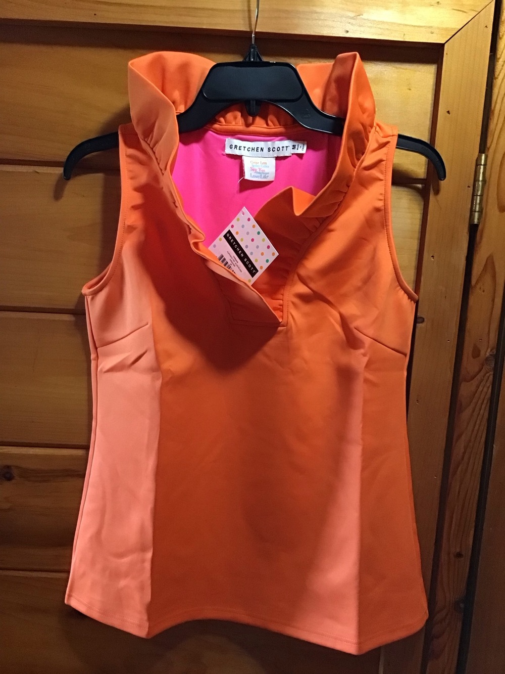 Gretchen Scott Designs Coral-Orange Ruffle V-Neck Sleeveless Tank